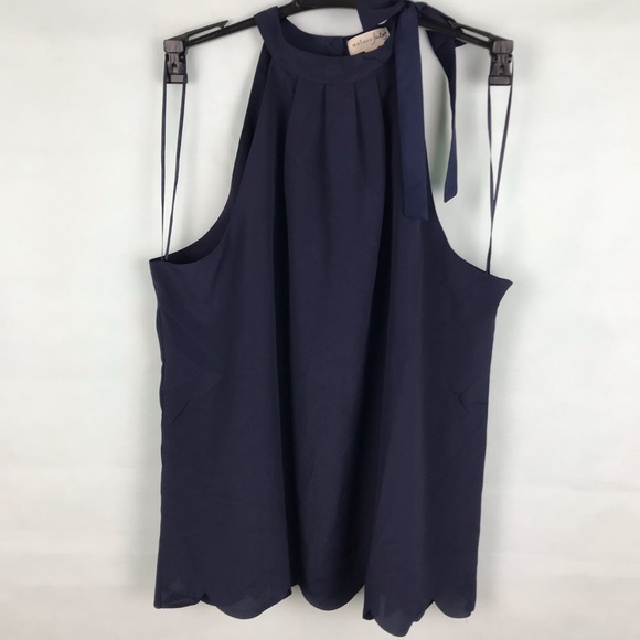 🆕 Macy's  Scalloped hem Faux tie neck top - Picture 2 of 8